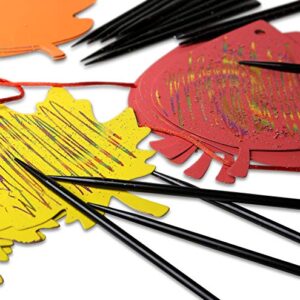 Neliblu Magic Fall Colors Scratch Fall Craft Art Set - Colorful Scratch Paper Autumn Leaves in Bright Fall Colors - Set of 24 Leaves, 24 Scratch Sticks and 24 Ribbons