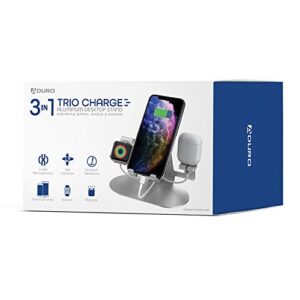 Aduro Trio Charge 3 in 1 Aluminum Charging Stand for Apple Phone, iPad, Apple Watch Series 4/3/2/1, & Airpods Charger Station Dock Silver