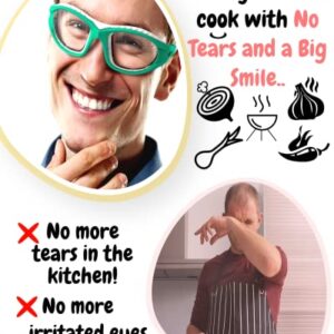 Onion Goggles Tear Free - Kitchen Grilling Glasses, Anti Fog, Anti Scratch, One Size Fit All Men & Women Eyes, Clear Chopping Goggles With Straps For Cooking, BBQ, Smoke, Onion Cutting Goggles (Green)