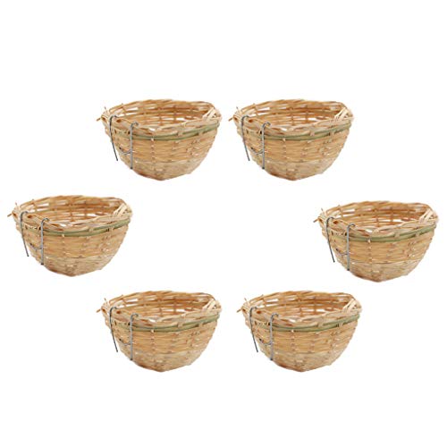 Fenteer 6X Canary Nest Pans Bamboo Cages Hanging Caves for Breeding Nesting Behavior - 6pcs