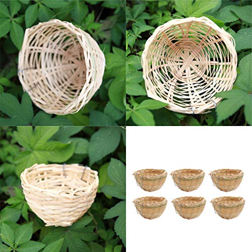 Fenteer 6X Canary Nest Pans Bamboo Cages Hanging Caves for Breeding Nesting Behavior - 6pcs