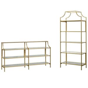 home square 2 piece living room set with 5 shelf metal frame bookcase and 3 shelf console table in satin gold