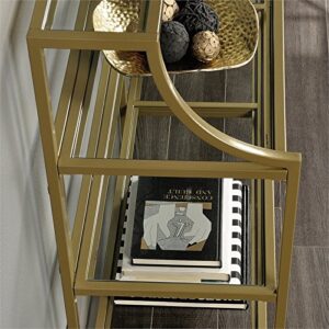 Home Square 2 Piece Living Room Set with 5 Shelf Metal Frame Bookcase and 3 Shelf Console Table in Satin Gold