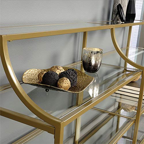 Home Square 2 Piece Living Room Set with 5 Shelf Metal Frame Bookcase and 3 Shelf Console Table in Satin Gold
