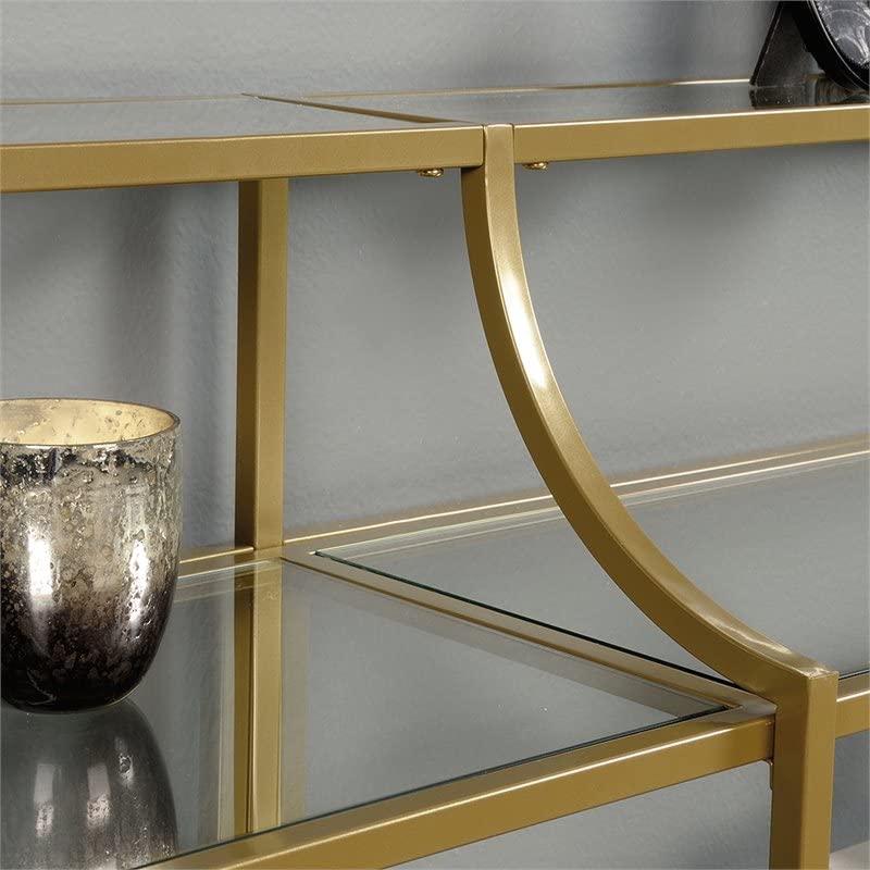 Home Square 2 Piece Living Room Set with 5 Shelf Metal Frame Bookcase and 3 Shelf Console Table in Satin Gold