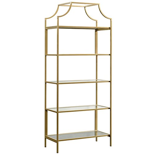 Home Square 2 Piece Living Room Set with 5 Shelf Metal Frame Bookcase and 3 Shelf Console Table in Satin Gold