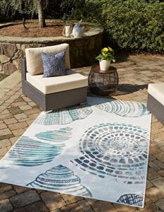 unique loom outdoor coastal collection beach, shells, vintage, contemporary, distressed area rug (9' 0 x 12' 0 rectangular, ivory/blue)