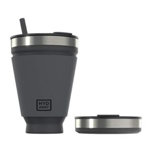hydaway collapsible drink tumbler | portable, insulated, hot & cold drink cup for coffee, tea, smoothies, beer, cocktails, travel, commuting, camping, events | 16oz capacity (jet black)
