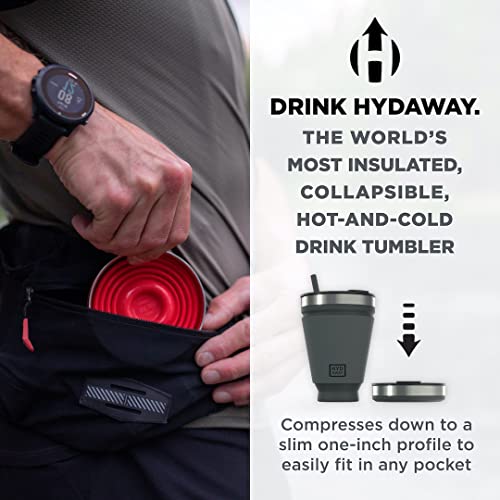 HYDAWAY Collapsible Drink Tumbler | Portable, Insulated, Hot & Cold Drink Cup for Coffee, Tea, Smoothies, Beer, Cocktails, Travel, Commuting, Camping, Events | 16oz Capacity (Jet Black)