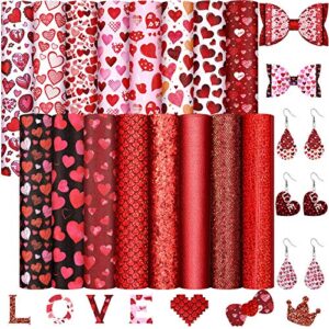 16 pieces valentine's day heart faux leather sheets diy heart pattern leather fabric red and pink print leather sheet 6.3 x 8.3 inch for valentine's day crafts sewing decor making supplies