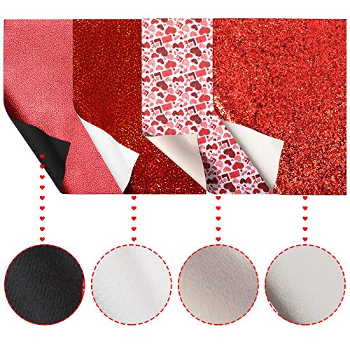 16 Pieces Valentine's Day Heart Faux Leather Sheets DIY Heart Pattern Leather Fabric Red and Pink Print Leather Sheet 6.3 x 8.3 Inch for Valentine's Day Crafts Sewing Decor Making Supplies
