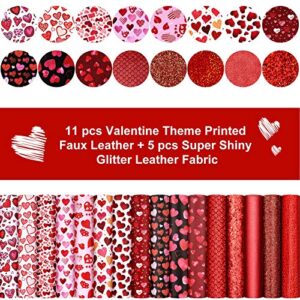 16 Pieces Valentine's Day Heart Faux Leather Sheets DIY Heart Pattern Leather Fabric Red and Pink Print Leather Sheet 6.3 x 8.3 Inch for Valentine's Day Crafts Sewing Decor Making Supplies