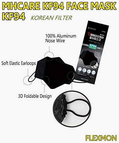 (Pack of 10) Korea Black Disposable KF94_ Face Masks, Unisex, 4-Layer Filters Breathable Comfortable, Adjustable Strap, Nose Mouth Covering Dust Mask Made in Korea.