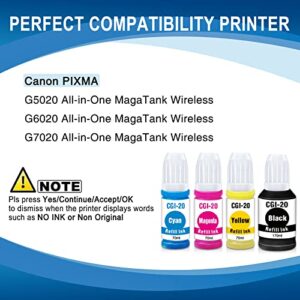 Drnoae Compatible GI-20 Ink Bottles Replacement for GI-20 GI20 Ink Bottles Refills Kit for Canon PIXMA G6020 G7020 G5020 MegaTank Printer - 4 Pack (Black, Cyan, Magenta, Yellow)