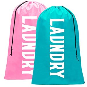 fiodrmy 2 pack xl travel laundry bag, machine washable dirty clothes organizer, large enough to hold 4 loads of laundry, easy fit a laundry hamper or basket (pink+blue, 24" x 36")