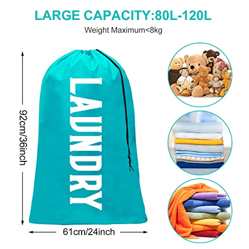 Fiodrmy 2 Pack XL Travel Laundry Bag, Machine Washable Dirty Clothes Organizer, Large Enough to Hold 4 Loads of Laundry, Easy Fit a Laundry Hamper or Basket (Pink+Blue, 24" x 36")