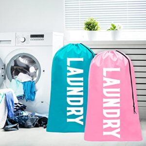 Fiodrmy 2 Pack XL Travel Laundry Bag, Machine Washable Dirty Clothes Organizer, Large Enough to Hold 4 Loads of Laundry, Easy Fit a Laundry Hamper or Basket (Pink+Blue, 24" x 36")