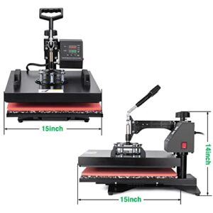 Slendor 8 in 1 Heat Press Machine 15x15 inch 360-Degree Swing Away Digital T Shirt Pressing Machine Multifunction Heat Transfer Sublimation Combo for T Shirts Mugs Hat Plate Cap