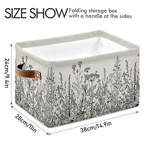 Blueangle Black And White Flowers Rectangle Storage Bin, 15 x 11 x 9.5 in, Collapsible Organizer Storage Basket for Home Décor