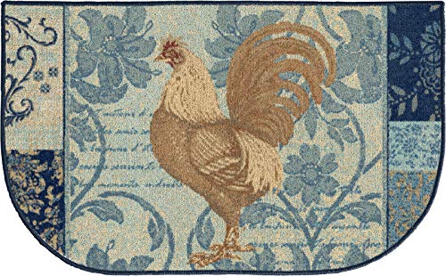 Brumlow MILLS Tall Rooster Damask Kitchen Area Rug, A Rustic Decor Mat for Living Room, Dining, Bedroom, or Doorway, 19" x 32", Blue