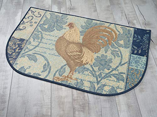 Brumlow MILLS Tall Rooster Damask Kitchen Area Rug, A Rustic Decor Mat for Living Room, Dining, Bedroom, or Doorway, 19" x 32", Blue