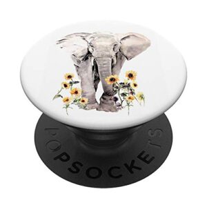 realistic elephant beautiful pretty sunflowers white yellow popsockets grip and stand for phones and tablets