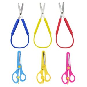 qiang loop scissors for children and teens, right and lefty support, easy-open squeeze handles safety scissors toddler safety craft scissors student & children's handmade scissors(6-pack)