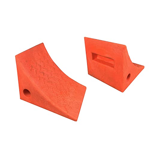 HOXWELL 2 Pack RV Leveling Blocks Wheel Chocks, Premium Heavy Duty Vehicle Wedge Design and Garage Grip Bottom for Travel Trailers, Camper, Truck, Car and ATV Orange 2 Pack