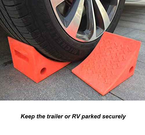 HOXWELL 2 Pack RV Leveling Blocks Wheel Chocks, Premium Heavy Duty Vehicle Wedge Design and Garage Grip Bottom for Travel Trailers, Camper, Truck, Car and ATV Orange 2 Pack