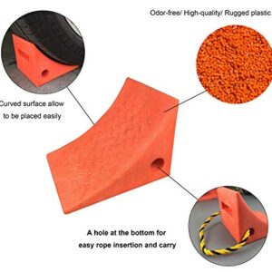 HOXWELL 2 Pack RV Leveling Blocks Wheel Chocks, Premium Heavy Duty Vehicle Wedge Design and Garage Grip Bottom for Travel Trailers, Camper, Truck, Car and ATV Orange 2 Pack