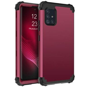 bentoben compatible with samsung a71 5g case, 3 layer hybrid hard pc soft rubber heavy duty rugged bumper shockproof anti slip full-body protective phone cover for samsung a71 5g 2020, wine red