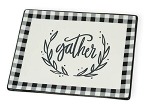 boston international black and white buffalo plaid ceramic serveware, 10 x 8-inches, platter