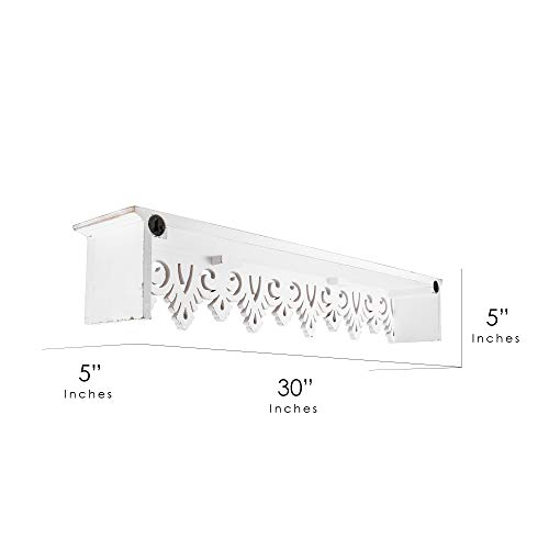 American Art Decor Hand-Carved Wooden Floating Wall Shelf - White (30”)