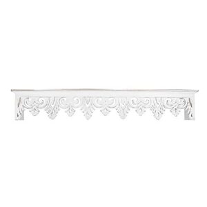 American Art Decor Hand-Carved Wooden Floating Wall Shelf - White (30”)