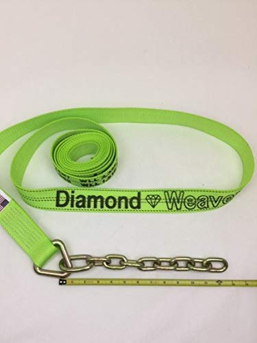 Safe 'n Secure 8 Point Heavy Duty Hi Viz Diamond Weave 18' Strap Kit for Rollback/Flatbed Tie Downs with 12" Chain Tail