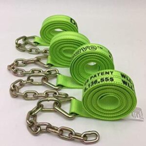 Safe 'n Secure 8 Point Heavy Duty Hi Viz Diamond Weave 18' Strap Kit for Rollback/Flatbed Tie Downs with 12" Chain Tail