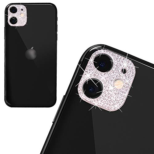 Rear Camera Decorations for iPhone 12 3D Bling Bling Diamond Lens Protective with Flash Hole Ring Anti-Fall Decorate Crystal Rhinestone Sticker iPhone12 Protector Cover Silver