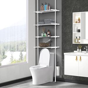 dyn ptah bathroom organizer, 4-tier over-the-toilet storage, adjustable over the toilet storage cabinet, metal bathroom shelves over toilet for small room, saving space, 65 to 116 inch tall, white