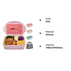 Porzu Bento Lunch Box, 1400 ML Lunch Box Meal PrepFor Kids & Adults，3 Compartments Portable Food Container with Utensil (Pink)