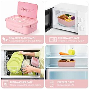 Porzu Bento Lunch Box, 1400 ML Lunch Box Meal PrepFor Kids & Adults，3 Compartments Portable Food Container with Utensil (Pink)