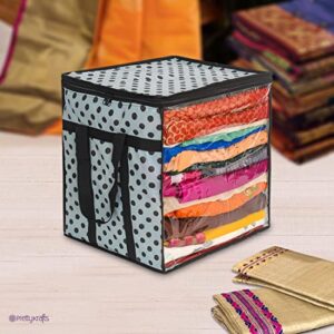 PrettyKrafts XL Saree Cover / sari organizer with handles and transparent front ( 15*12*15 In),(Pack of 4), Grey Dots