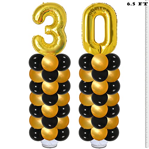 30th Birthday Decorations for Him Men,Cheers to 30 Years Tall 30 Birthday Balloons Column for 30th Party Decorations and 30th Wedding Anniversary Decorations (Black & Gold)