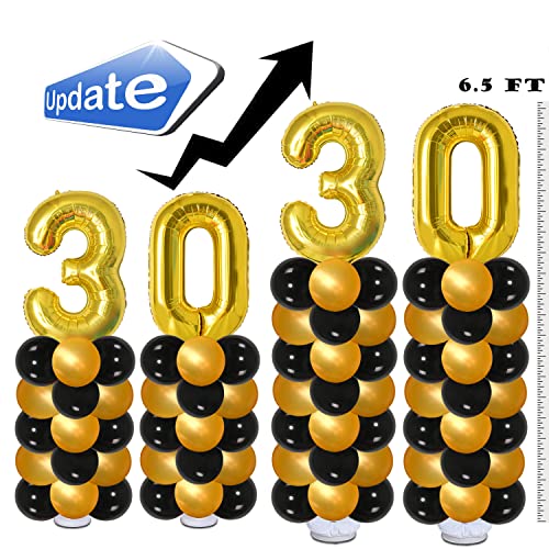 30th Birthday Decorations for Him Men,Cheers to 30 Years Tall 30 Birthday Balloons Column for 30th Party Decorations and 30th Wedding Anniversary Decorations (Black & Gold)