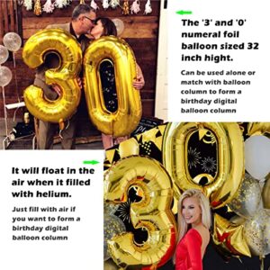 30th Birthday Decorations for Him Men,Cheers to 30 Years Tall 30 Birthday Balloons Column for 30th Party Decorations and 30th Wedding Anniversary Decorations (Black & Gold)