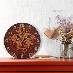 Wall Clock Asian Japanese Dragon Animal, Quiet Silent Non Ticking Round Clock for Kitchen Bedroom Living Room Office Classroom Home Decor