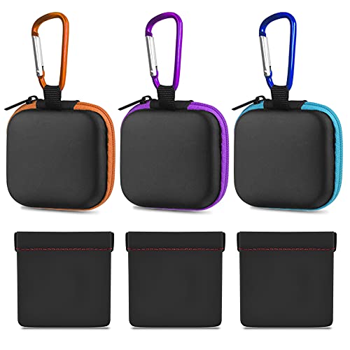 6 PCS Earphone Case Pouch with Carabiner, FineGood Earbud Case Bag Hard Portable Earphone Storage Bag Protective Snap Pouch for Earphone Headphone