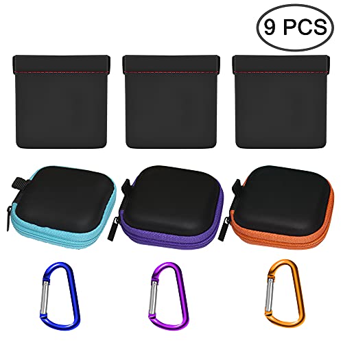 6 PCS Earphone Case Pouch with Carabiner, FineGood Earbud Case Bag Hard Portable Earphone Storage Bag Protective Snap Pouch for Earphone Headphone