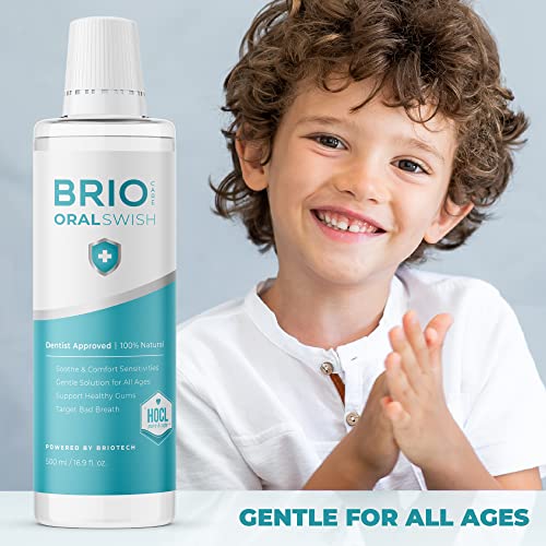 BrioCare Oral Swish, Natural & Vegan Oral Care, Gentle Hygiene Mouthwash Rinse, Fight Bad Breath, Plaque & Cause of Gum Disease, Support Tender Gums, Alcohol Free, Pure Hypochlorous HOCl by BRIOTECH