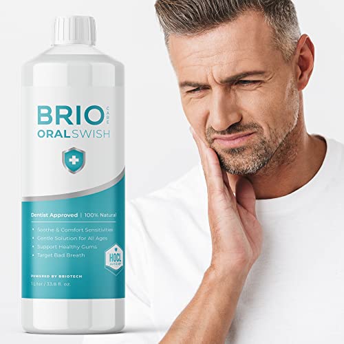 BrioCare Oral Swish, Natural & Vegan Oral Care, Gentle Hygiene Mouthwash Rinse, Fight Bad Breath, Plaque & Cause of Gum Disease, Support Tender Gums, Alcohol Free, Pure Hypochlorous HOCl by BRIOTECH