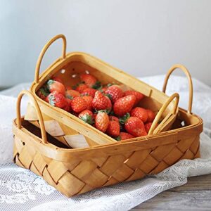 hqbl set of 2 hand-woven practical storage baskets - rattan square storage basket for household items，shelf basket with handles for clothes/toys/magazines/bread/fruit